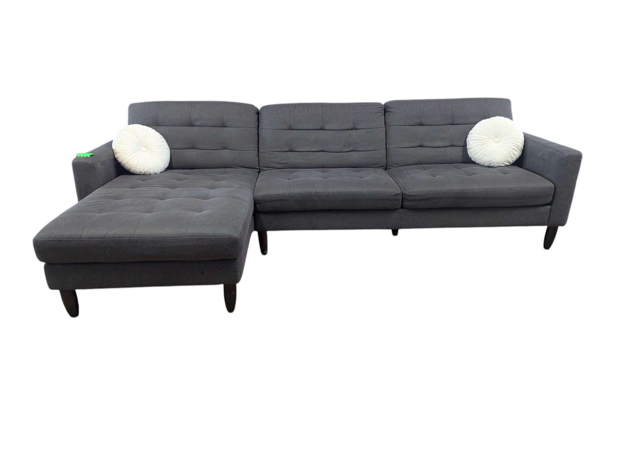 Tufted MCM Grey Chaise Sectional