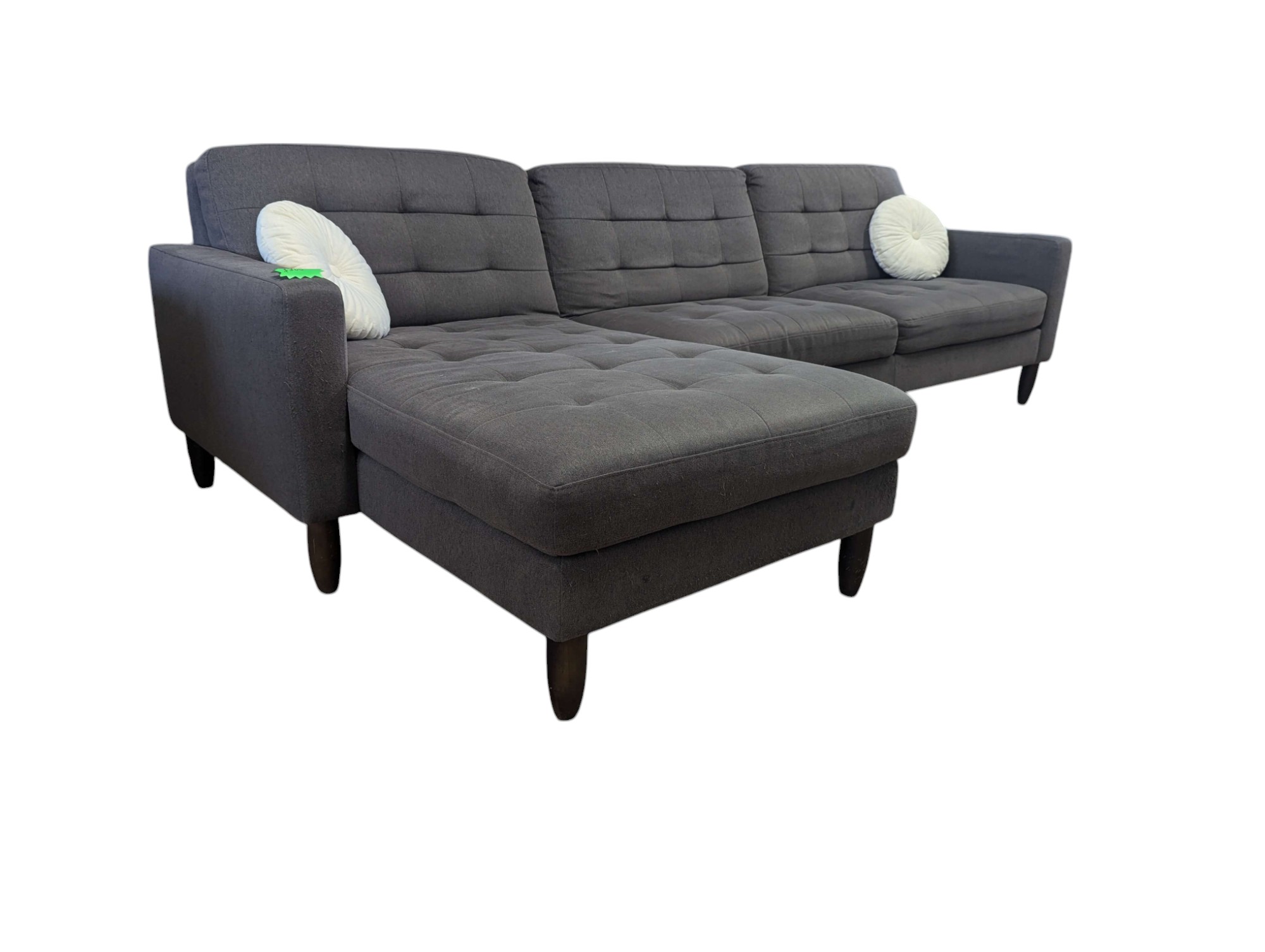 Tufted MCM Grey Chaise Sectional - Image 3