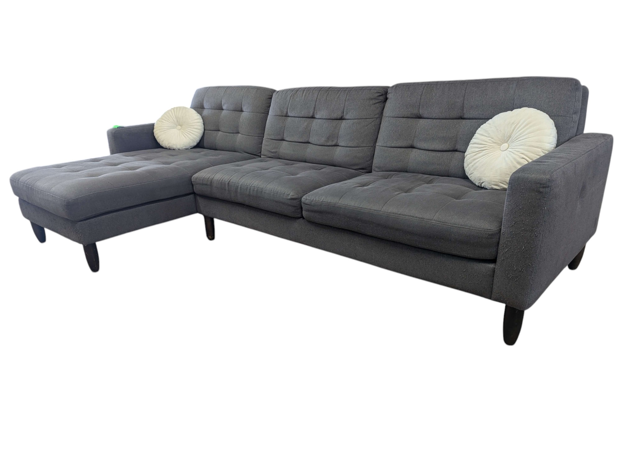 Tufted MCM Grey Chaise Sectional - Image 4