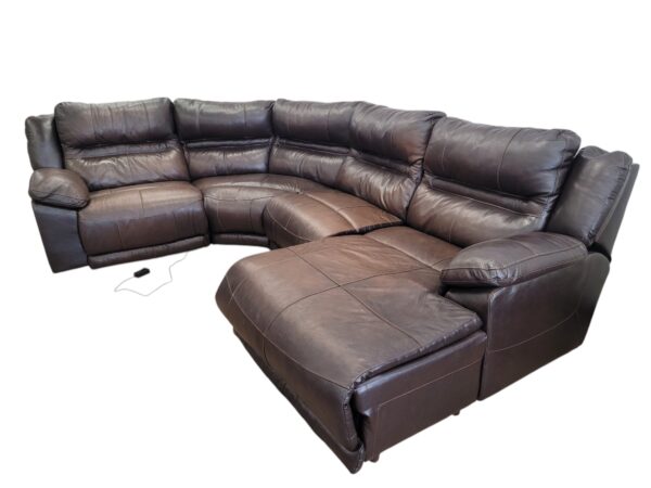 Power Reclining Brown Leather Sectional - Image 4