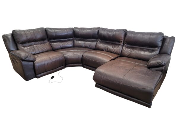 Power Reclining Brown Leather Sectional - Image 3