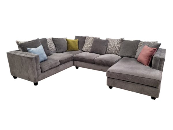 Grey Studded U-Shaped Sectional