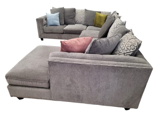 Grey Studded U-Shaped Sectional - Image 4