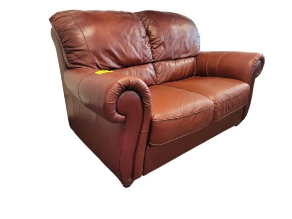 Brown Leather Loveseat - Image 3