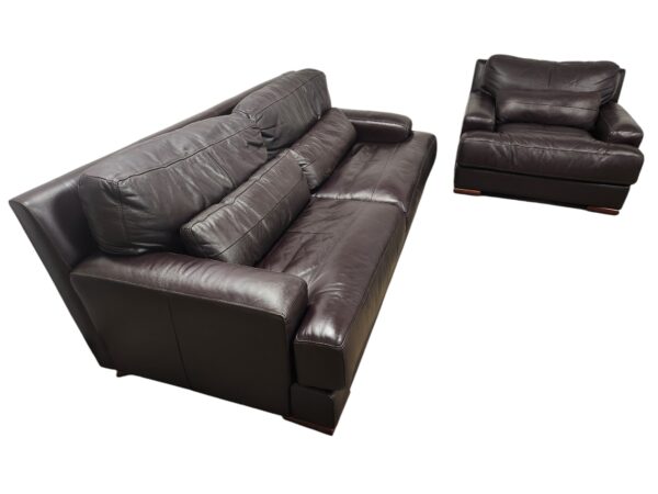 Brown Leather Couch & Loveseat Set - Image 3