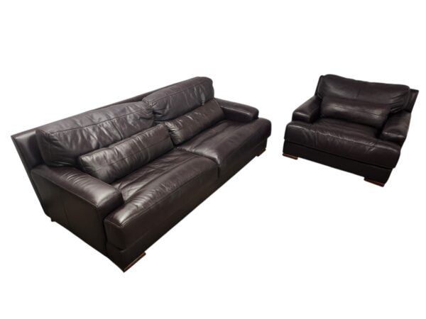 Brown Leather Couch & Loveseat Set - Image 4