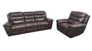 Brown Leather Power Recliner Couch & Loveseat Set