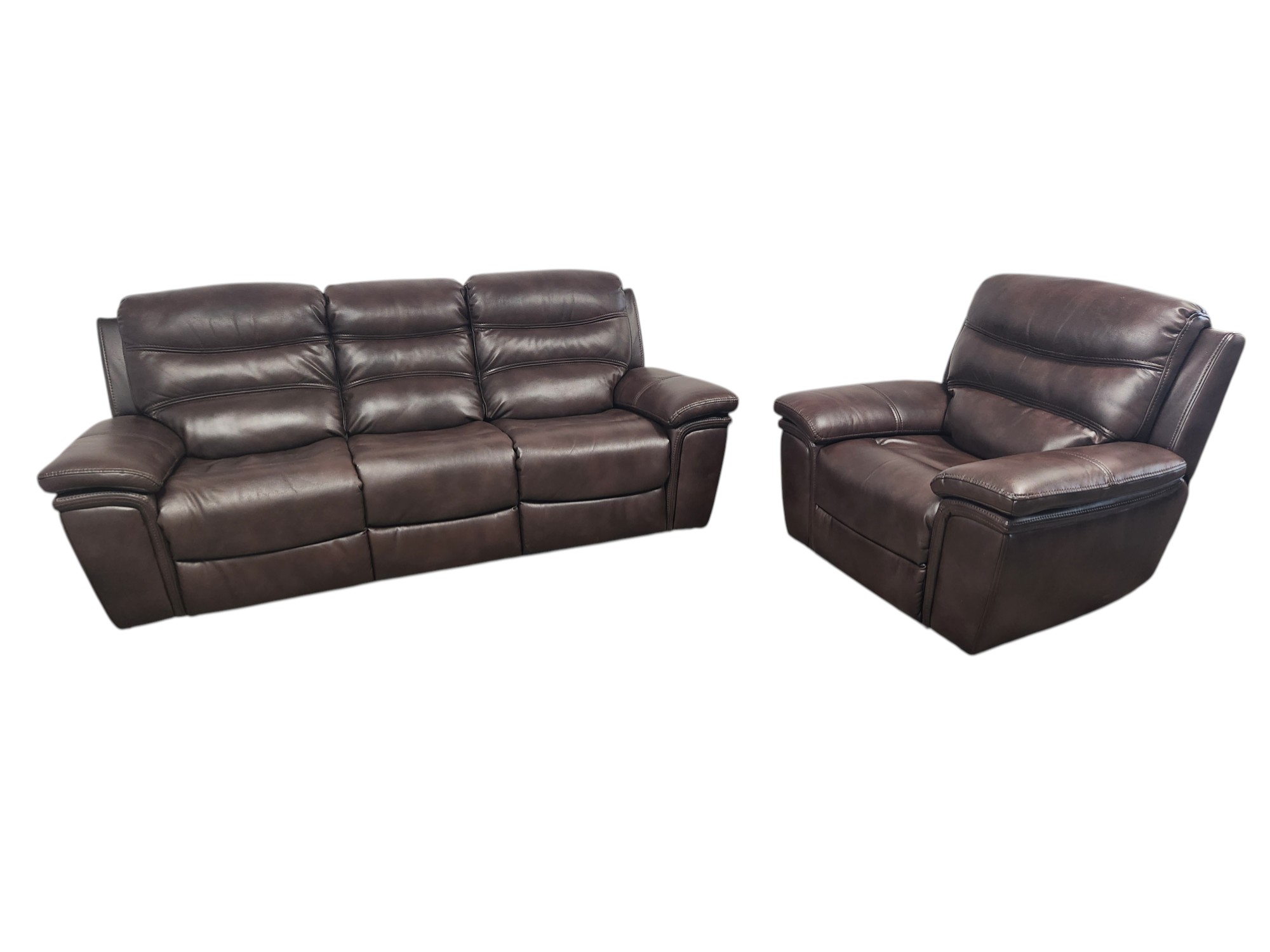 Brown Leather Power Recliner Couch & Loveseat Set