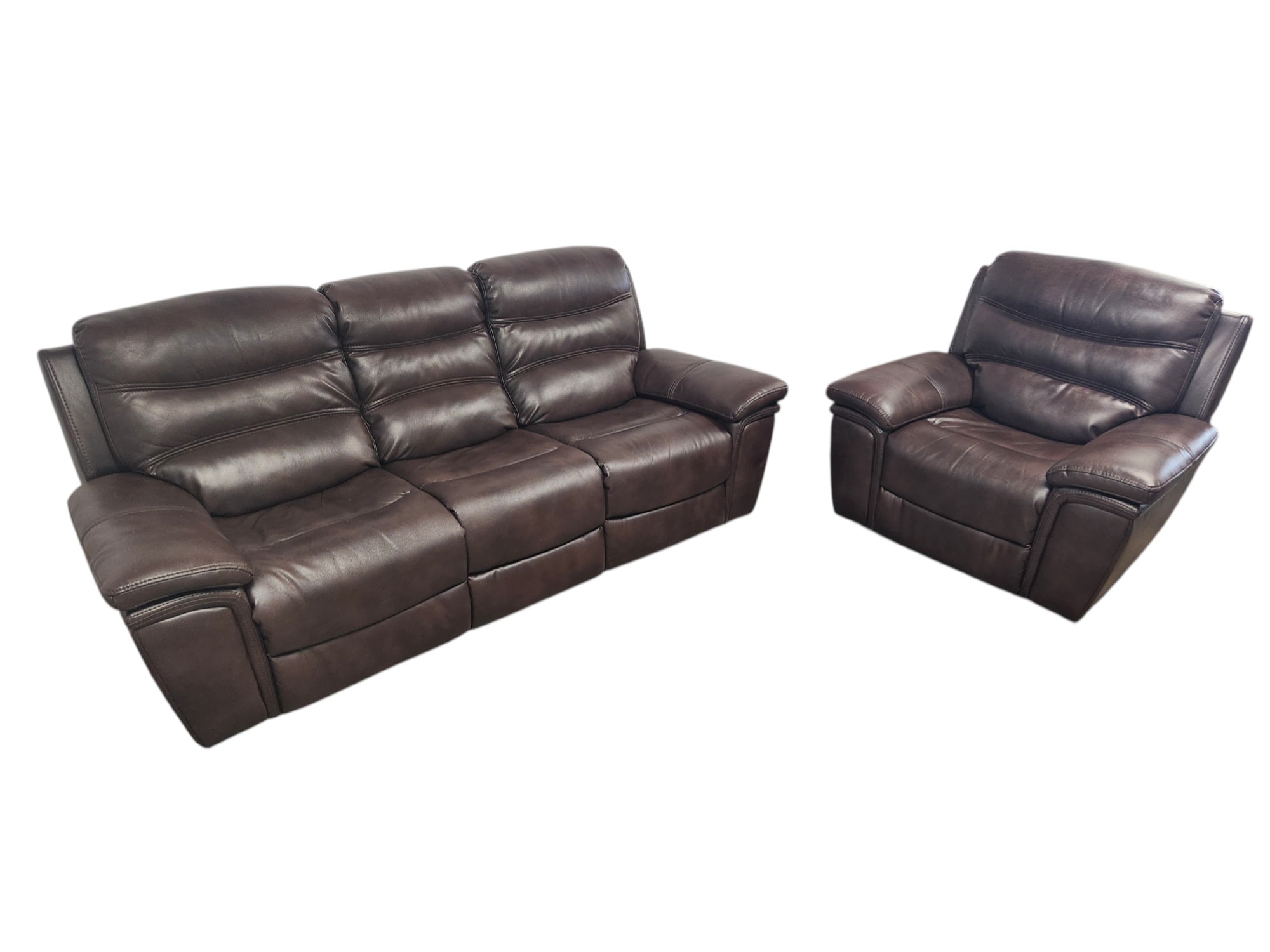 Brown Leather Power Recliner Couch & Loveseat Set - Image 3