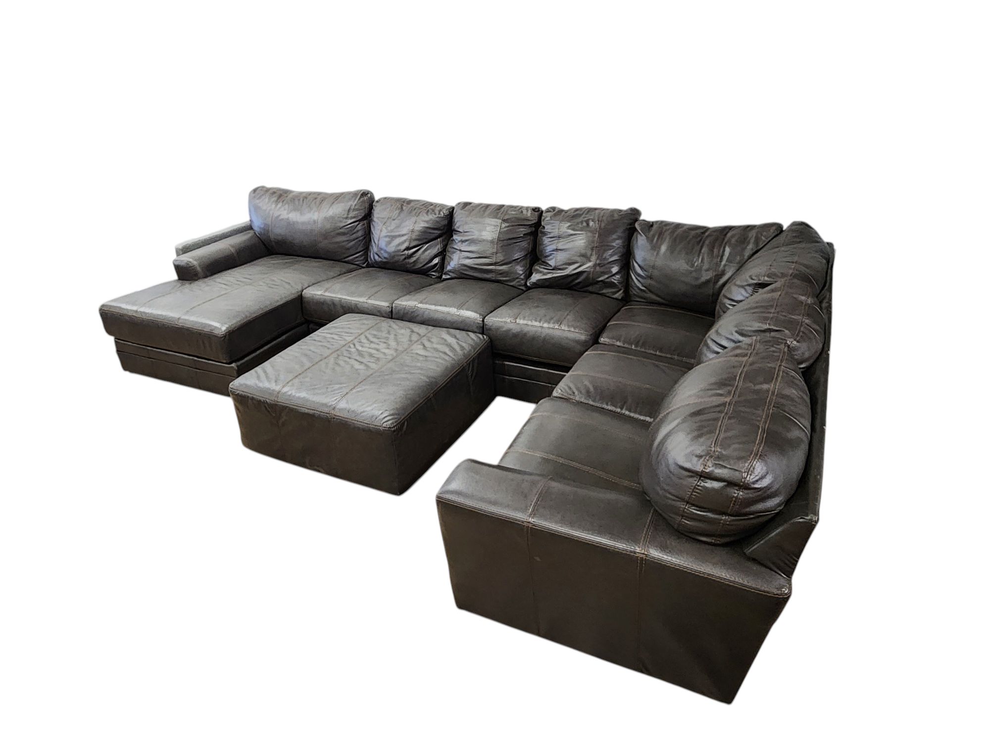 Dark Leather Sectional with Ottoman - Image 3