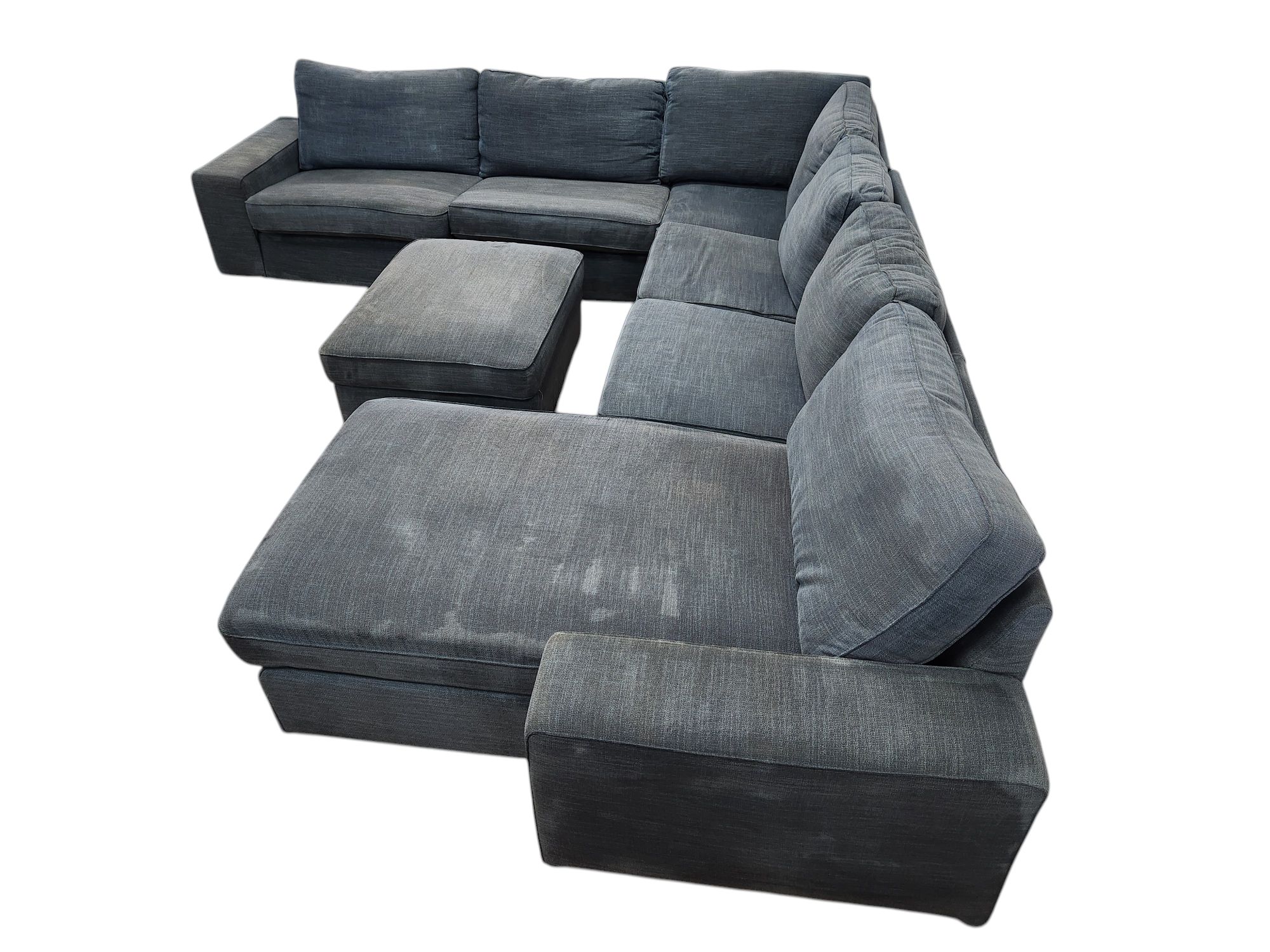 Navy Blue Sectional with Ottoman - Image 4