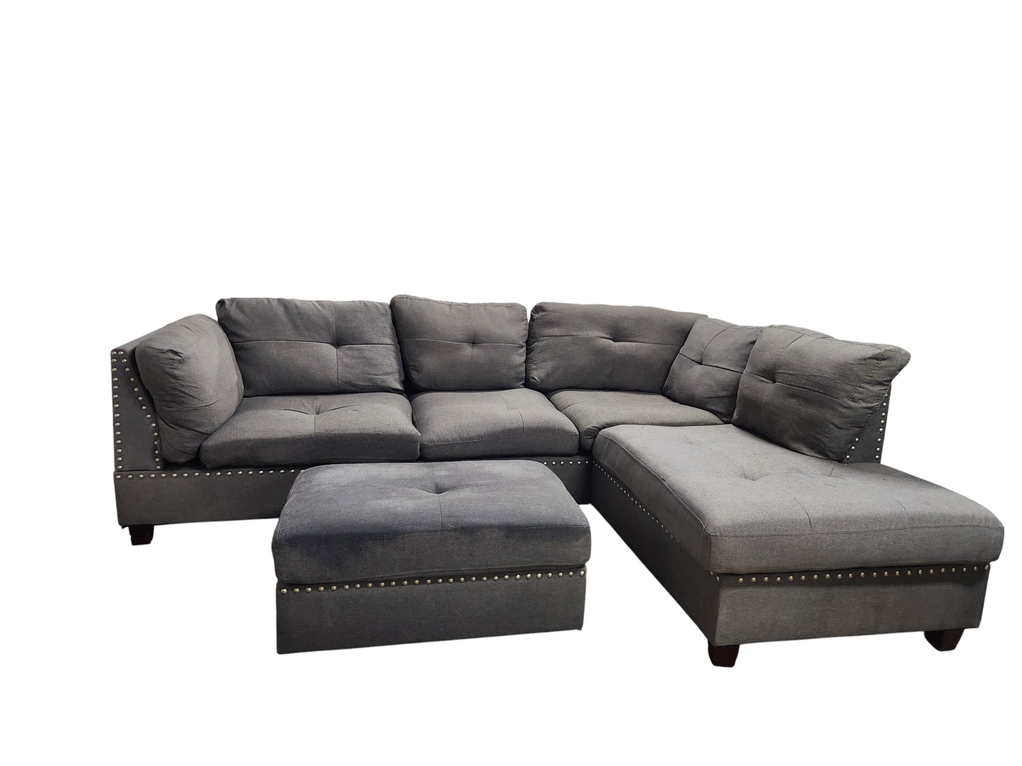 Dark Gray Sectional with Chaise & Ottoman