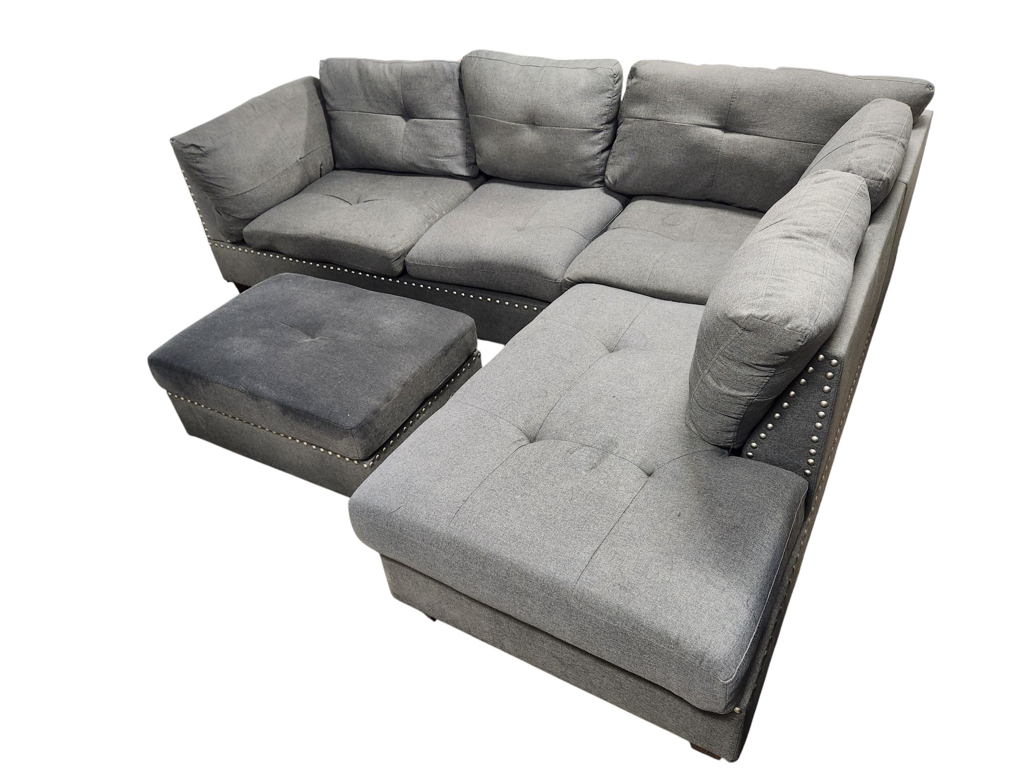 Dark Gray Sectional with Chaise & Ottoman - Image 3