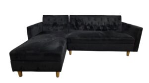 Black Velvet MCM Sectional with Storage