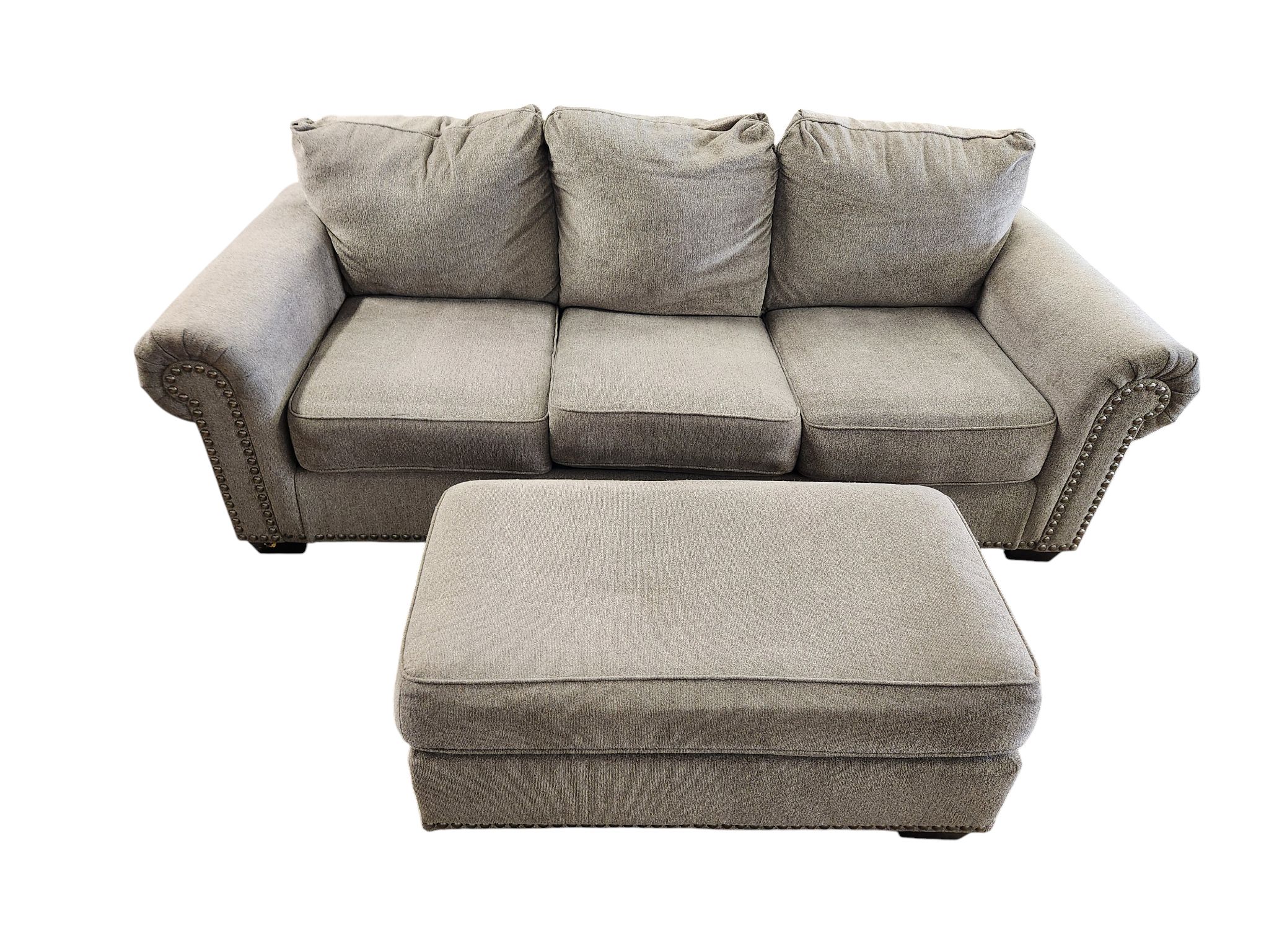 Gray Fabric Sofa with Ottoman