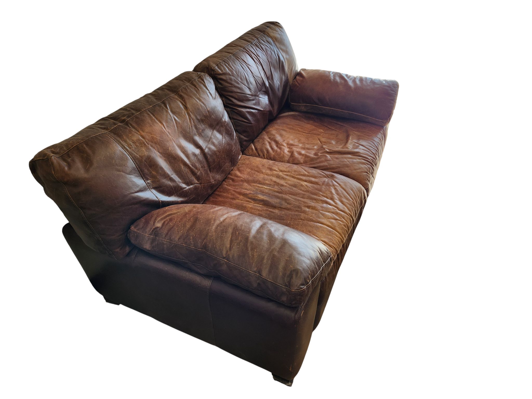 Brown Oversized Leather Loveseat - Image 3