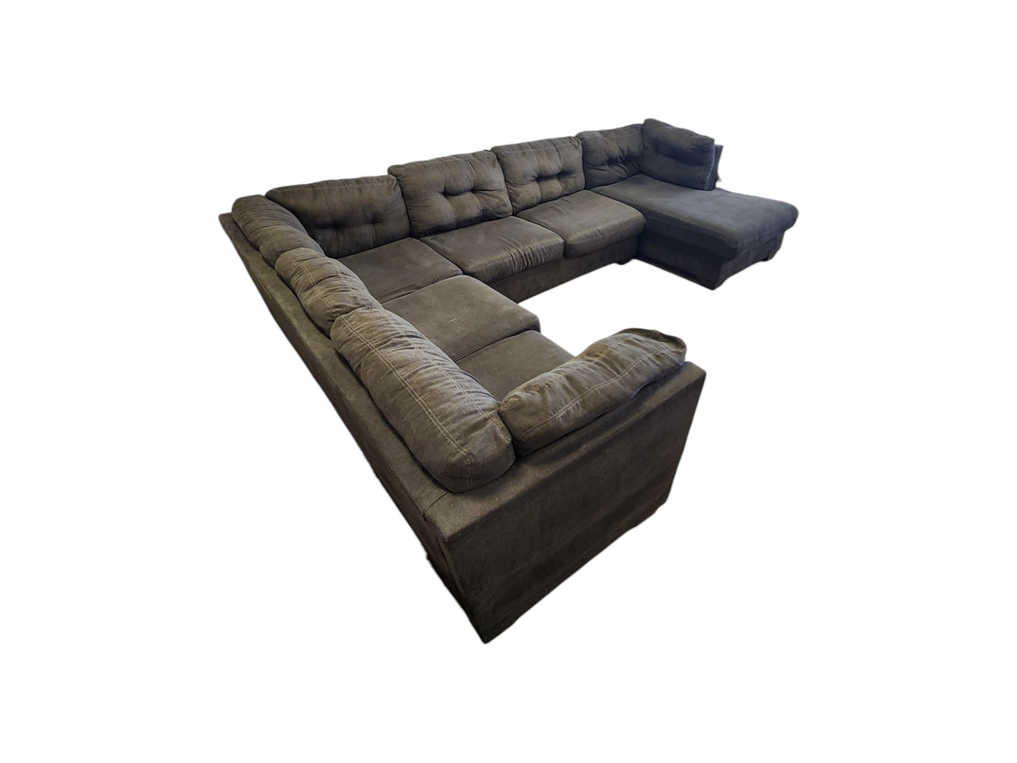 Ashley Furniture Gray Microfiber Tufted U-Shaped Sectional - Image 3