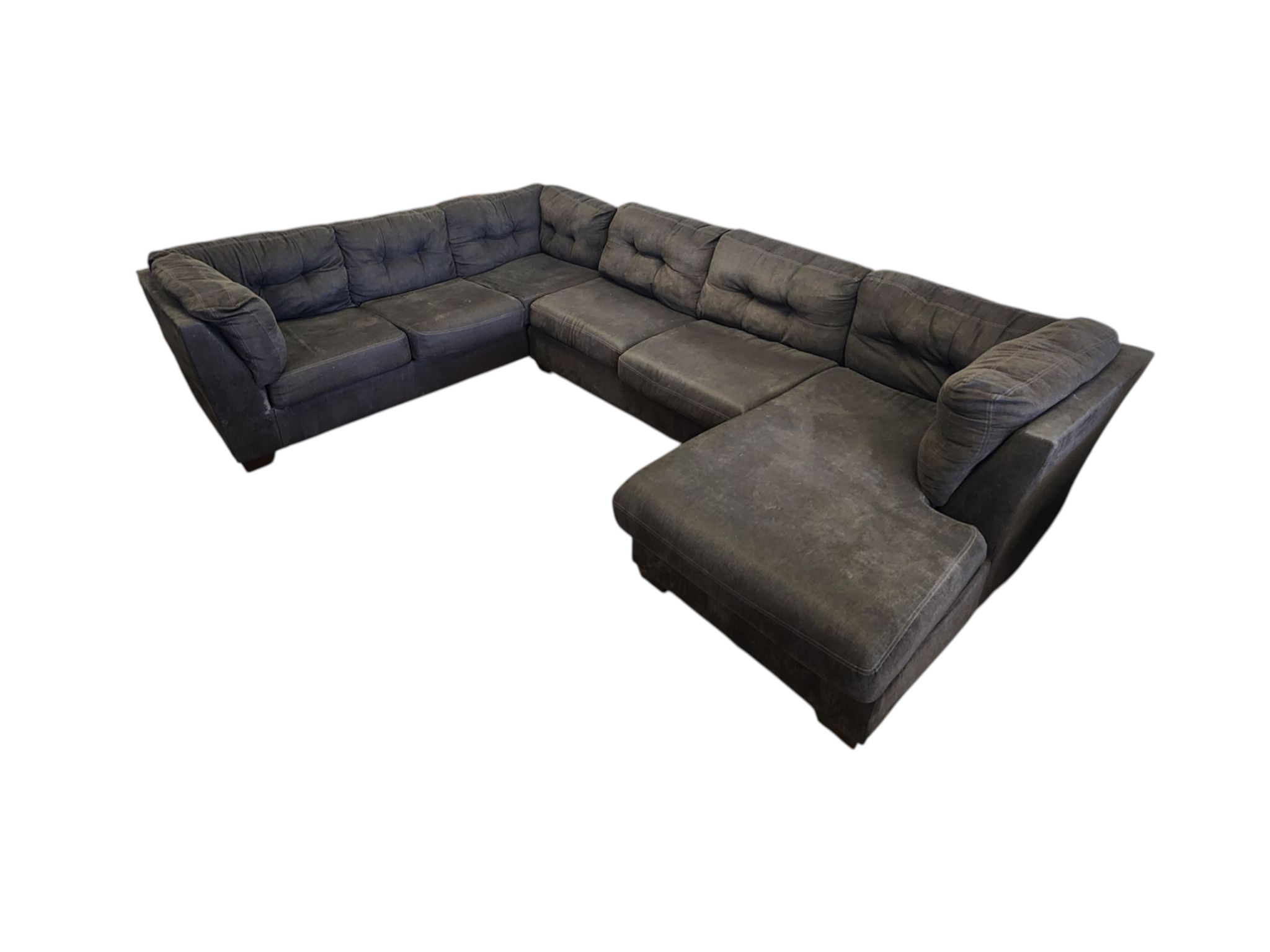 Ashley Furniture Gray Microfiber Tufted U-Shaped Sectional - Image 4
