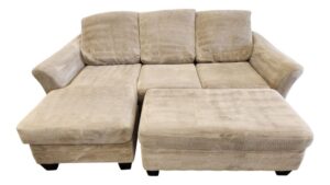Beige Reversible Chaise Couch with Ottoman