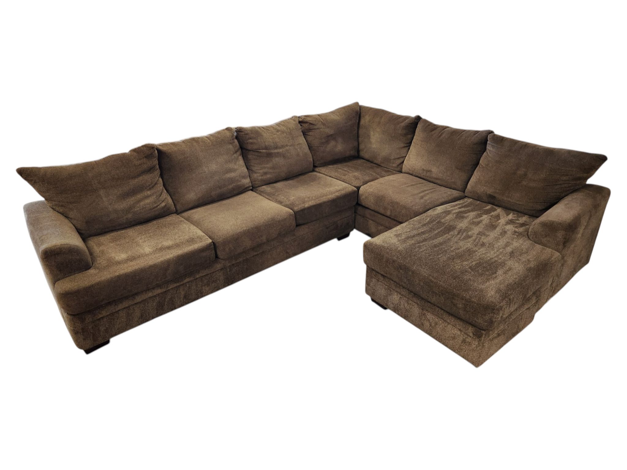 Large Brown J-Shaped Sectional