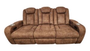 Ashley Furniture Tan Power Reclining Couch with USB Port & Built-In Charging Outlet