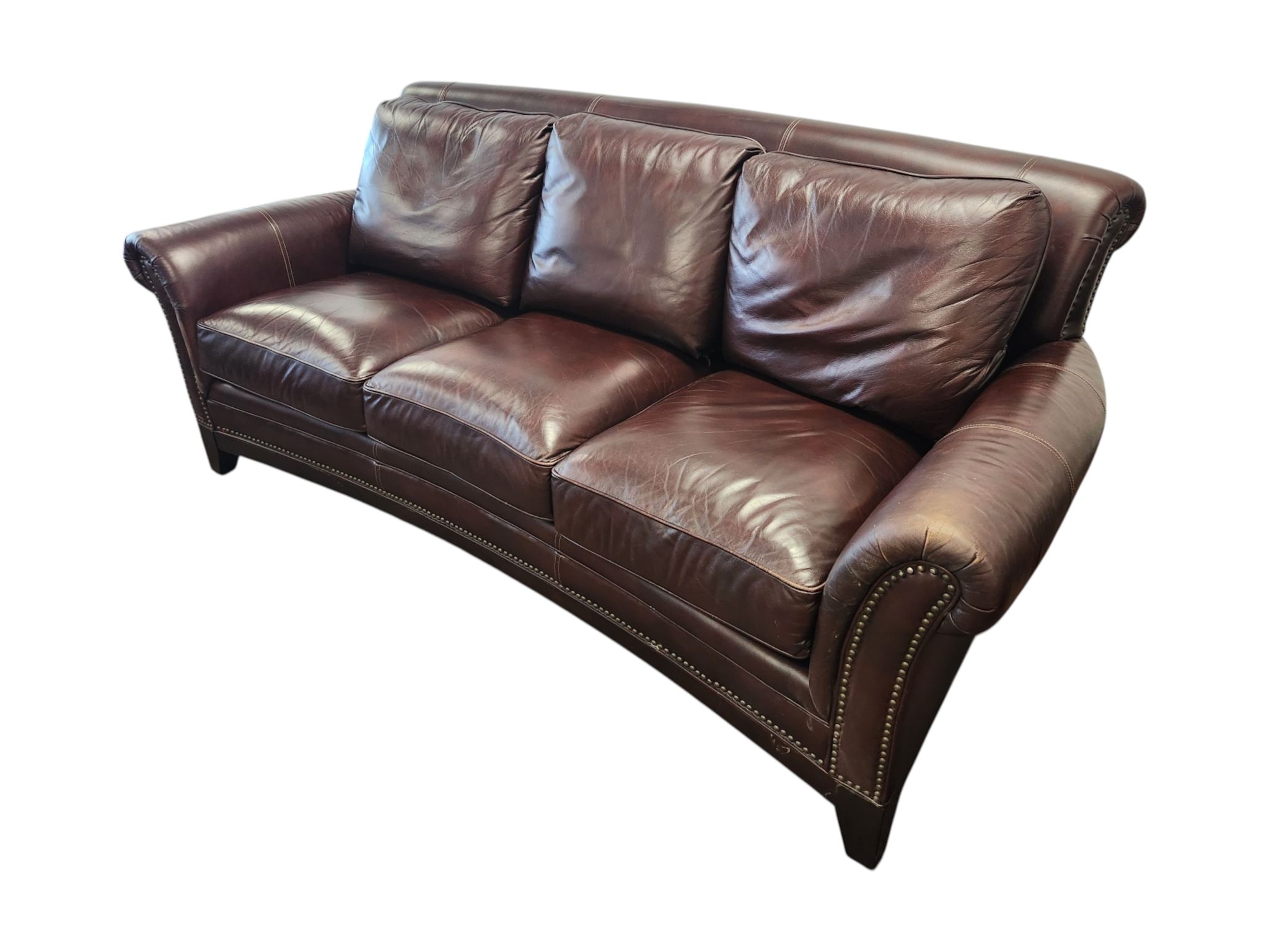Lane Furniture 3-Seat Brown Leather Couch - Image 4