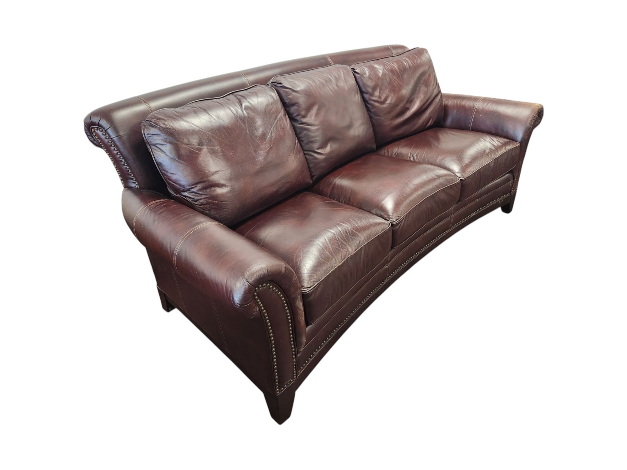 Lane Furniture 3-Seat Brown Leather Couch - Image 3