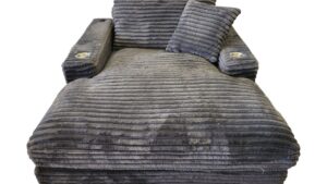 Charcoal Oversized Corduroy Chaise Lounge Chair with Cupholders & USB Port