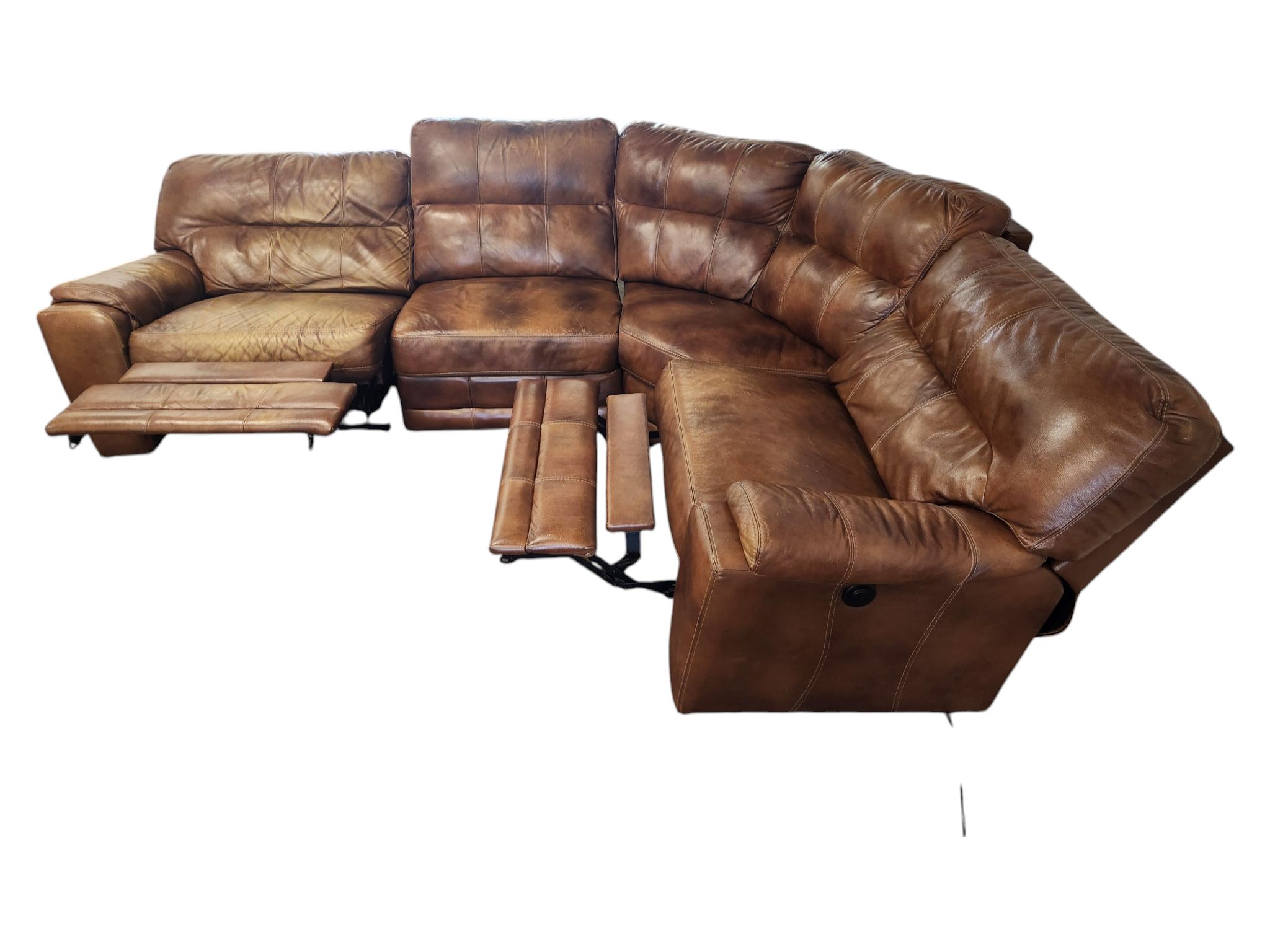 Lane Furniture Light Brown Curved Leather Reclining Sectional - Image 5