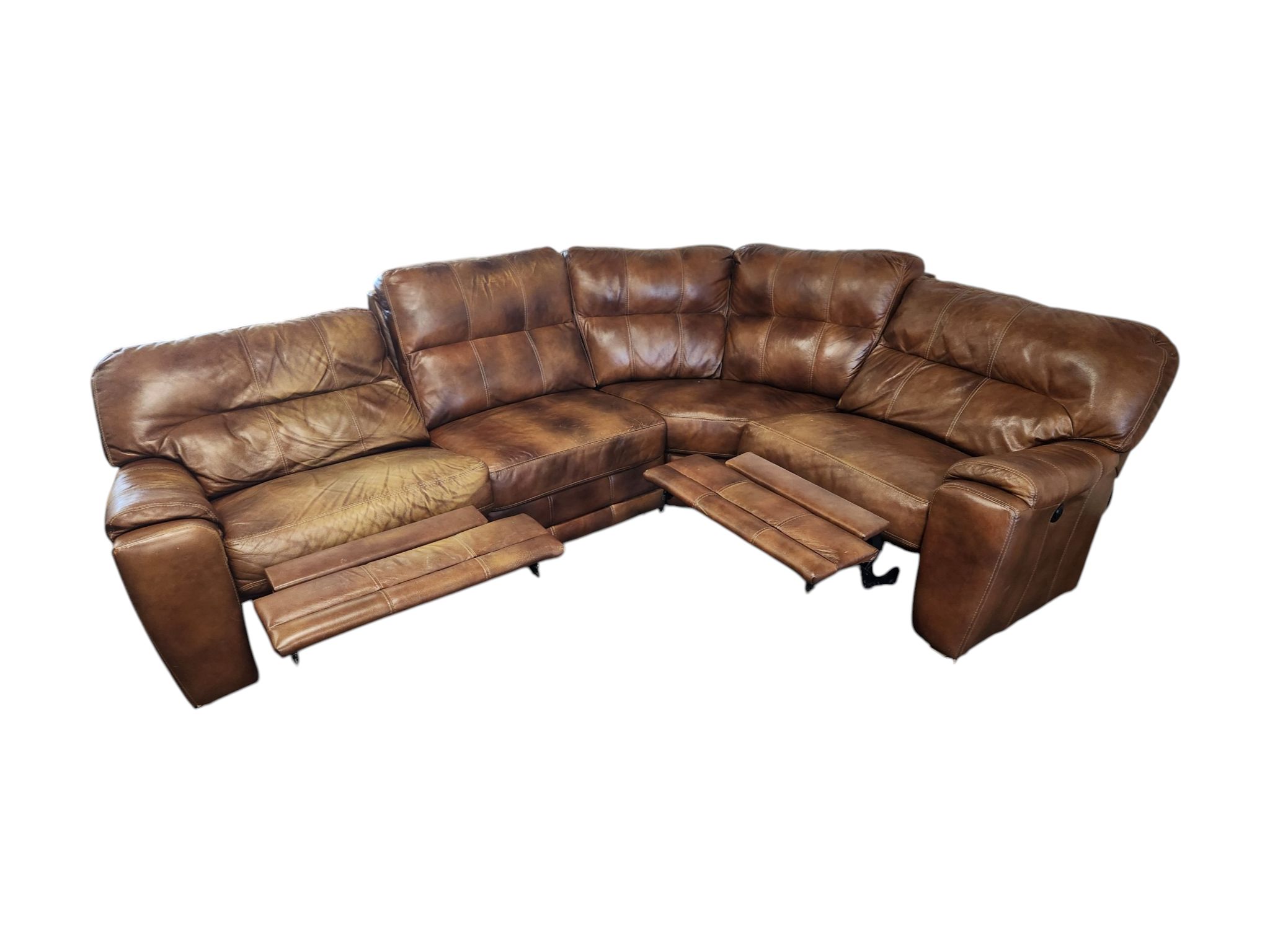 Lane Furniture Light Brown Curved Leather Reclining Sectional - Image 6