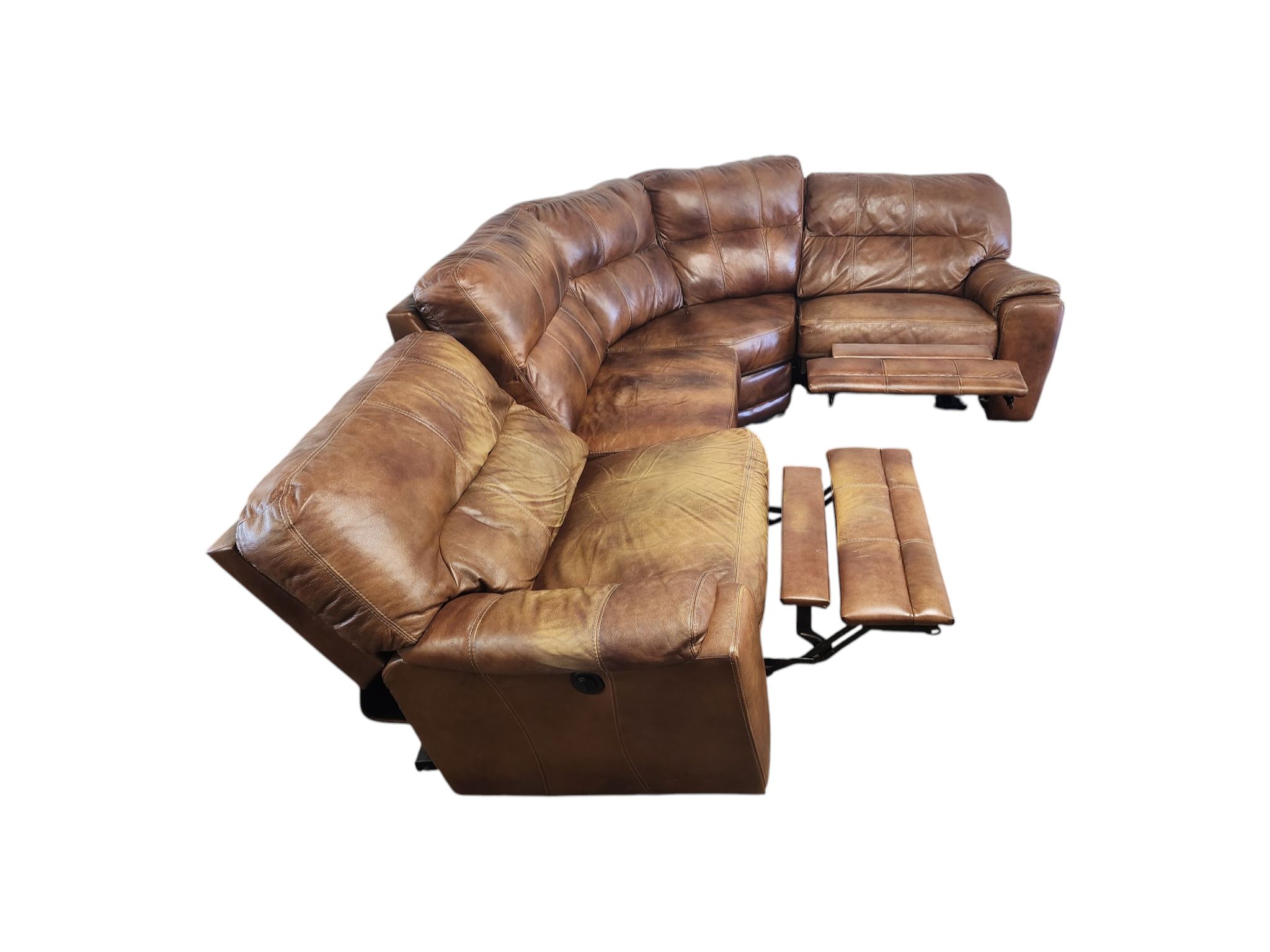 Lane Furniture Light Brown Curved Leather Reclining Sectional - Image 7