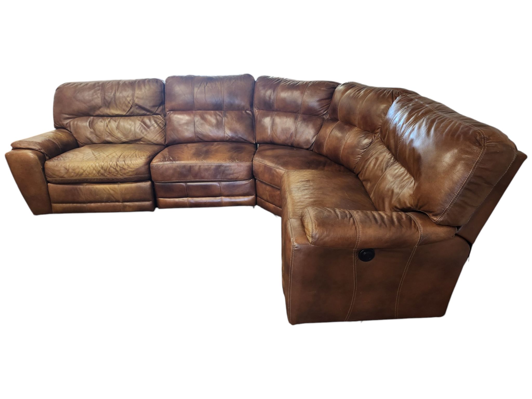 Lane Furniture Light Brown Curved Leather Reclining Sectional - Image 4