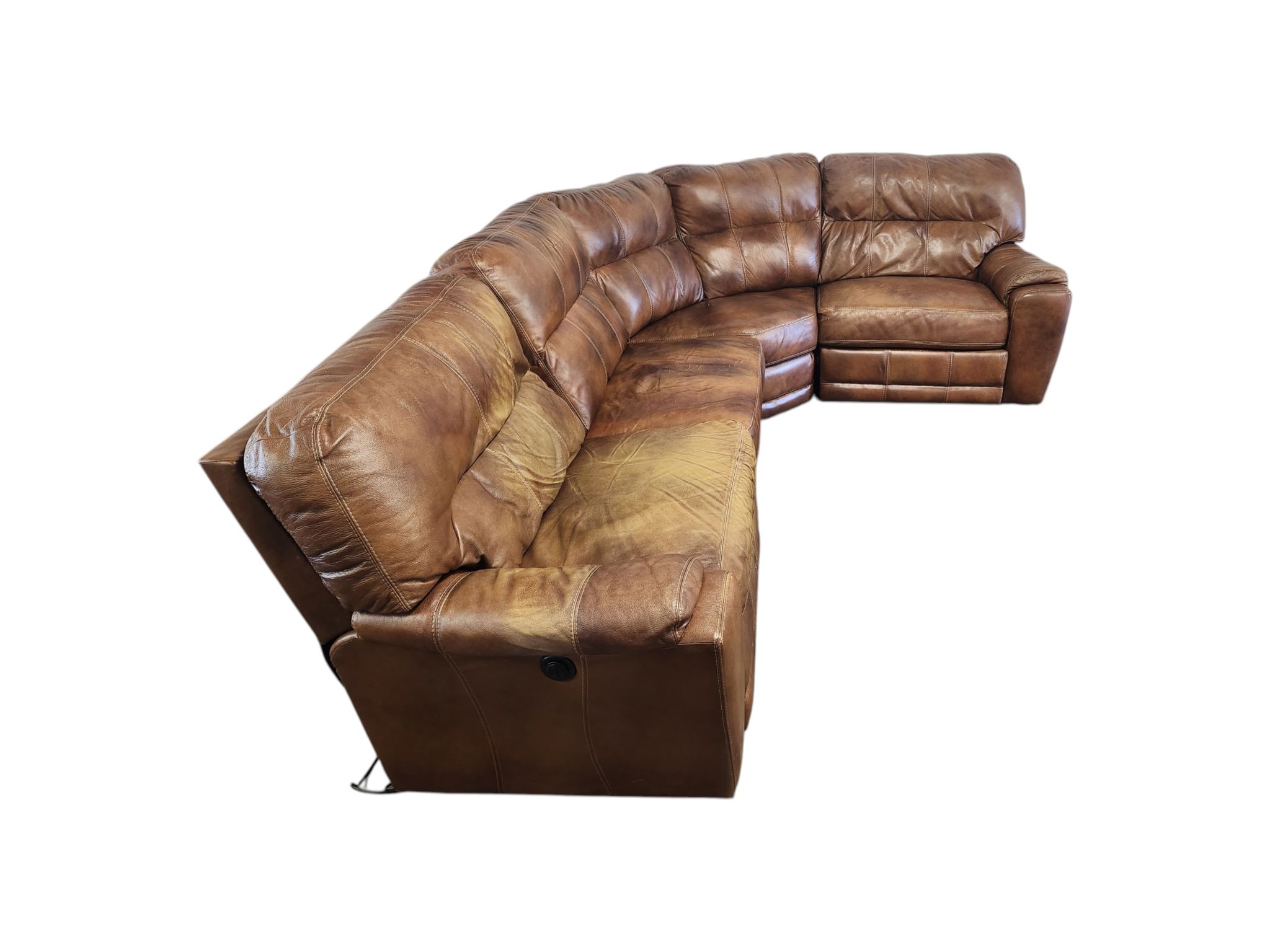 Lane Furniture Light Brown Curved Leather Reclining Sectional - Image 3