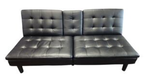 Black Faux Leather Futon with Cup Holders