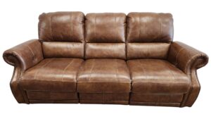 Brown Faux 3-Seat Power Recliner Studded Couch