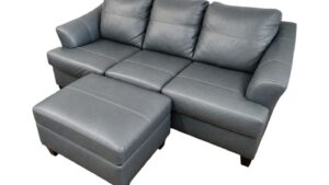 American Furniture Ash Blue Leather Couch with Ottoman