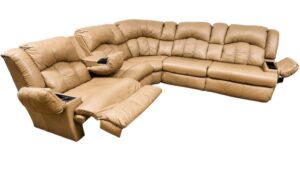 Franklin Corporation Camel Leather Reclining Sectional with Phone
