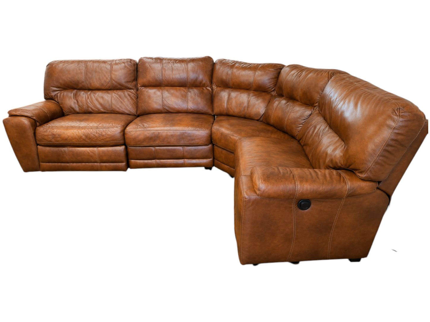 Lane Furniture Light Brown Curved Leather Reclining Sectional - Image 4