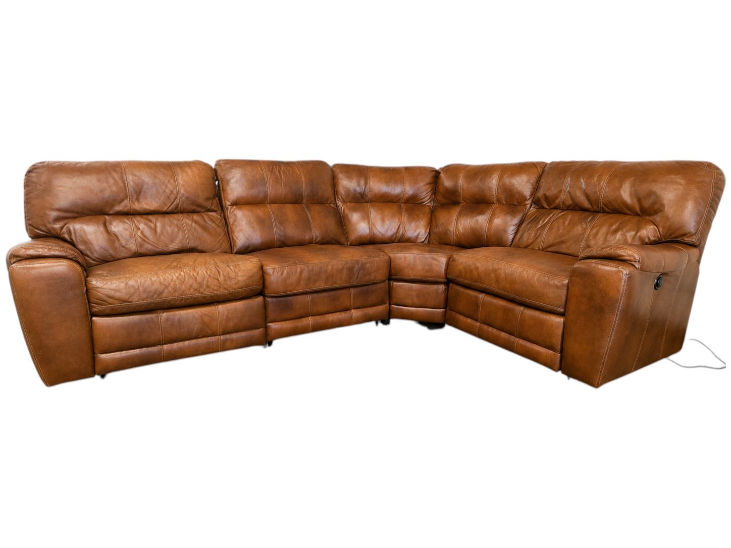 Lane Furniture Light Brown Curved Leather Reclining Sectional - Image 2