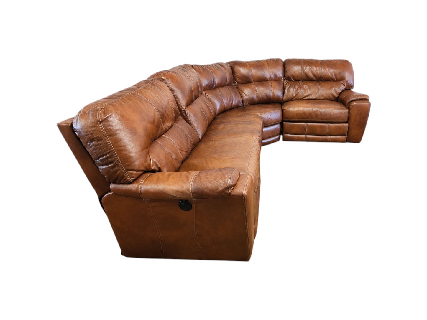 Lane Furniture Light Brown Curved Leather Reclining Sectional - Image 3
