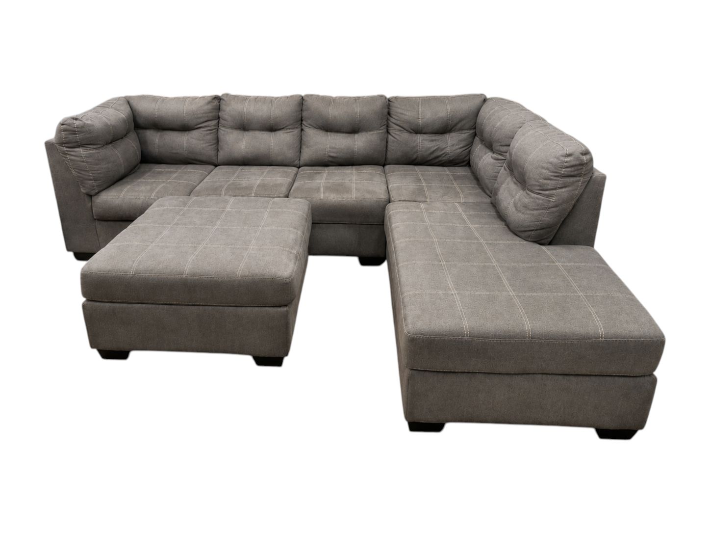 Ashley Furniture Charcoal Gray RAF Chaise Sectional with Ottoman - Image 4