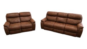 Brown Electric Loveseat & Manual 3-Seat Couch Set