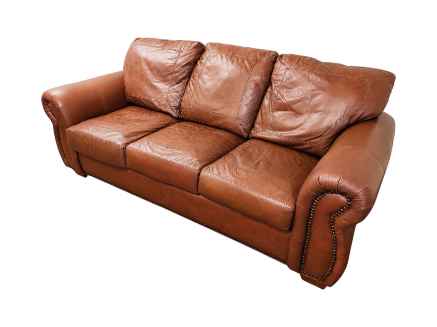 Classic London Walnut Leather 3-Seat Couch - Image 4