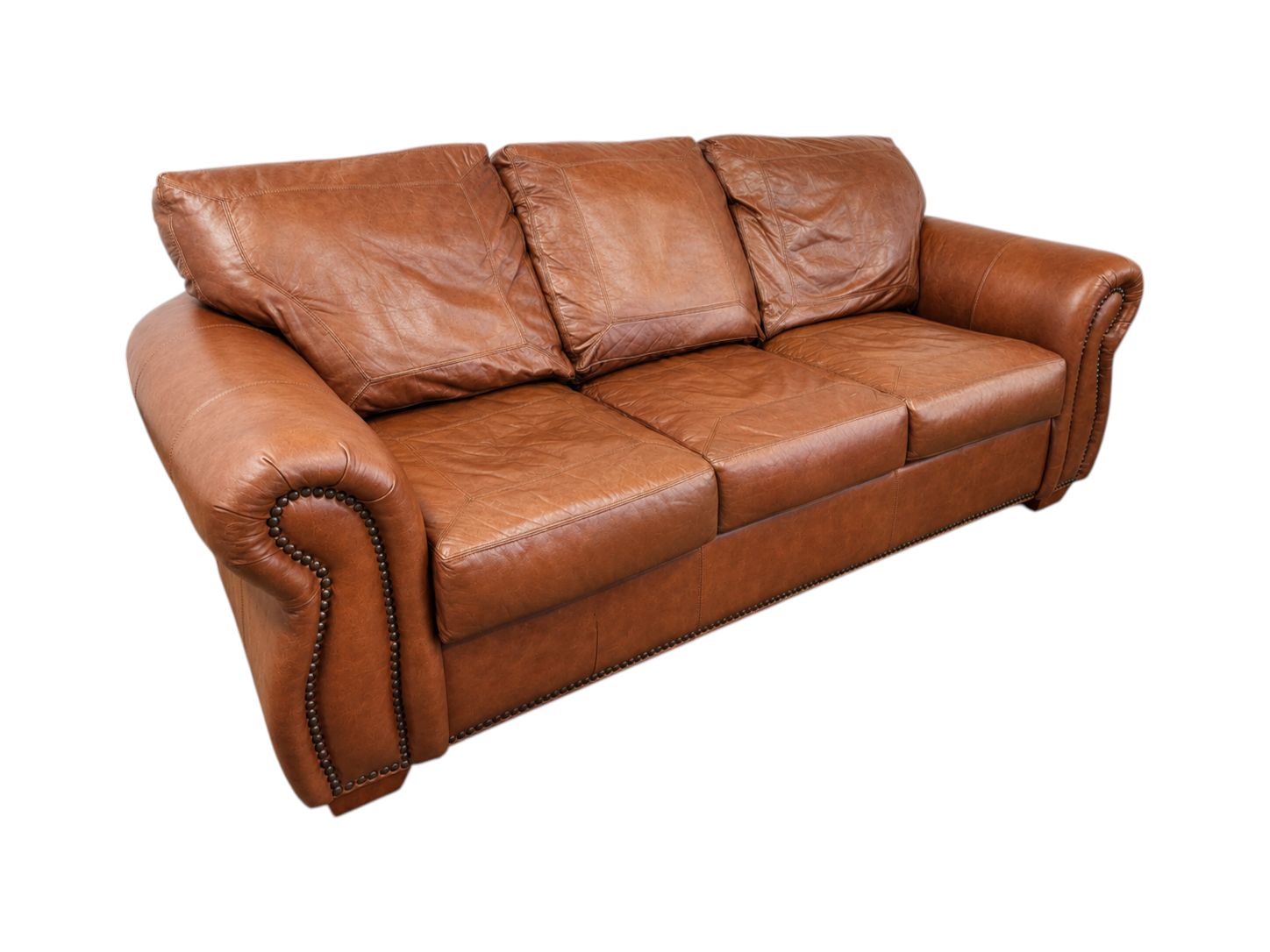 Classic London Walnut Leather 3-Seat Couch
