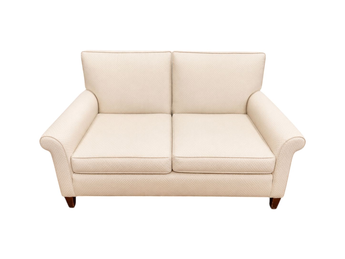 White Antique Patterned Fabric Loveseat