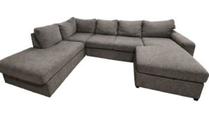 Large Gray Double Chaise Sectional with Movable Ottoman