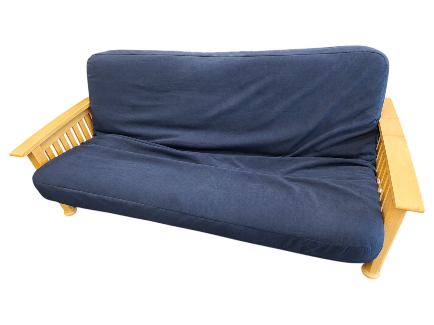 Blue Futon Sofa with Wooden Frame