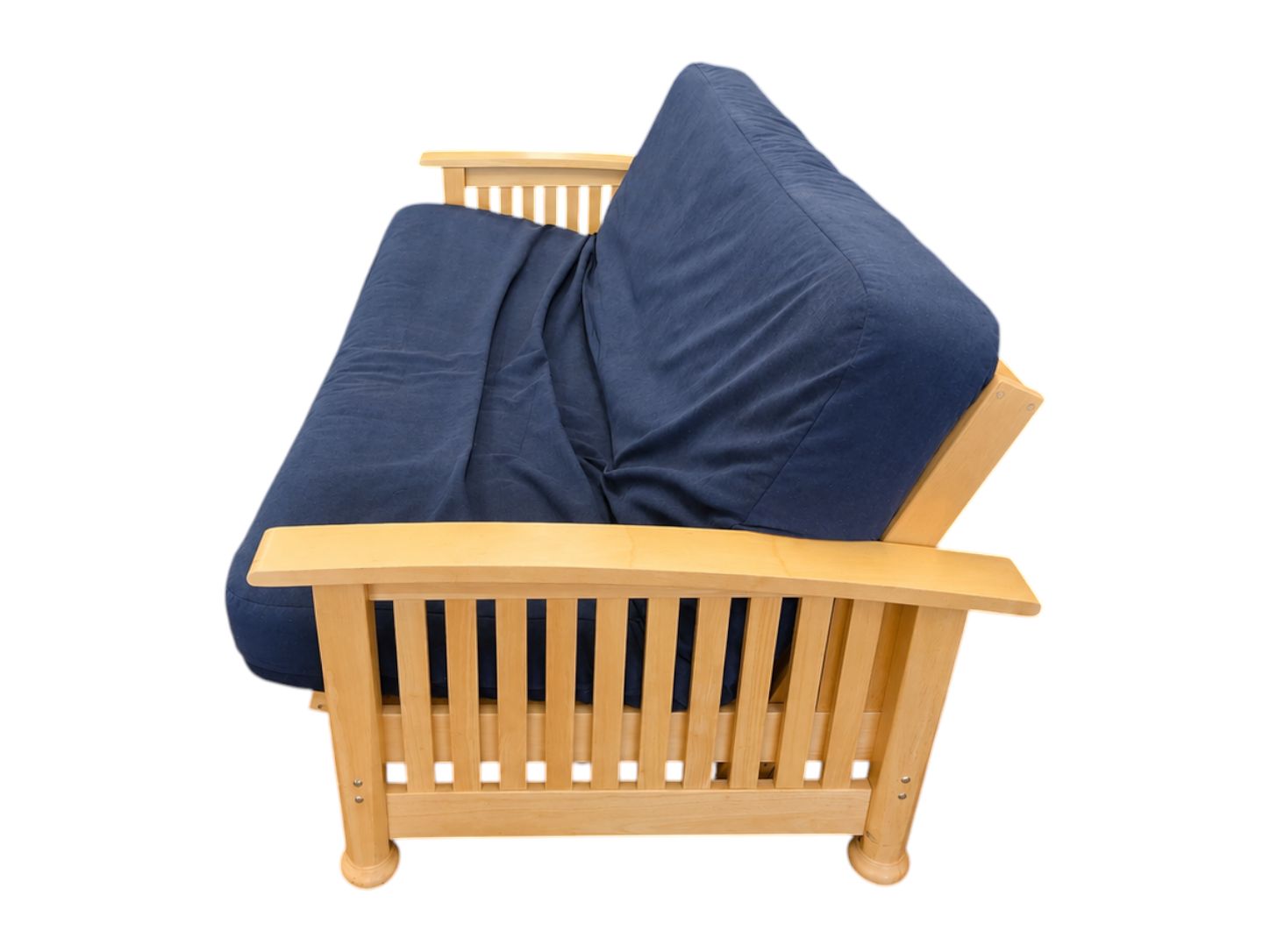 Blue Futon Sofa with Wooden Frame - Image 3