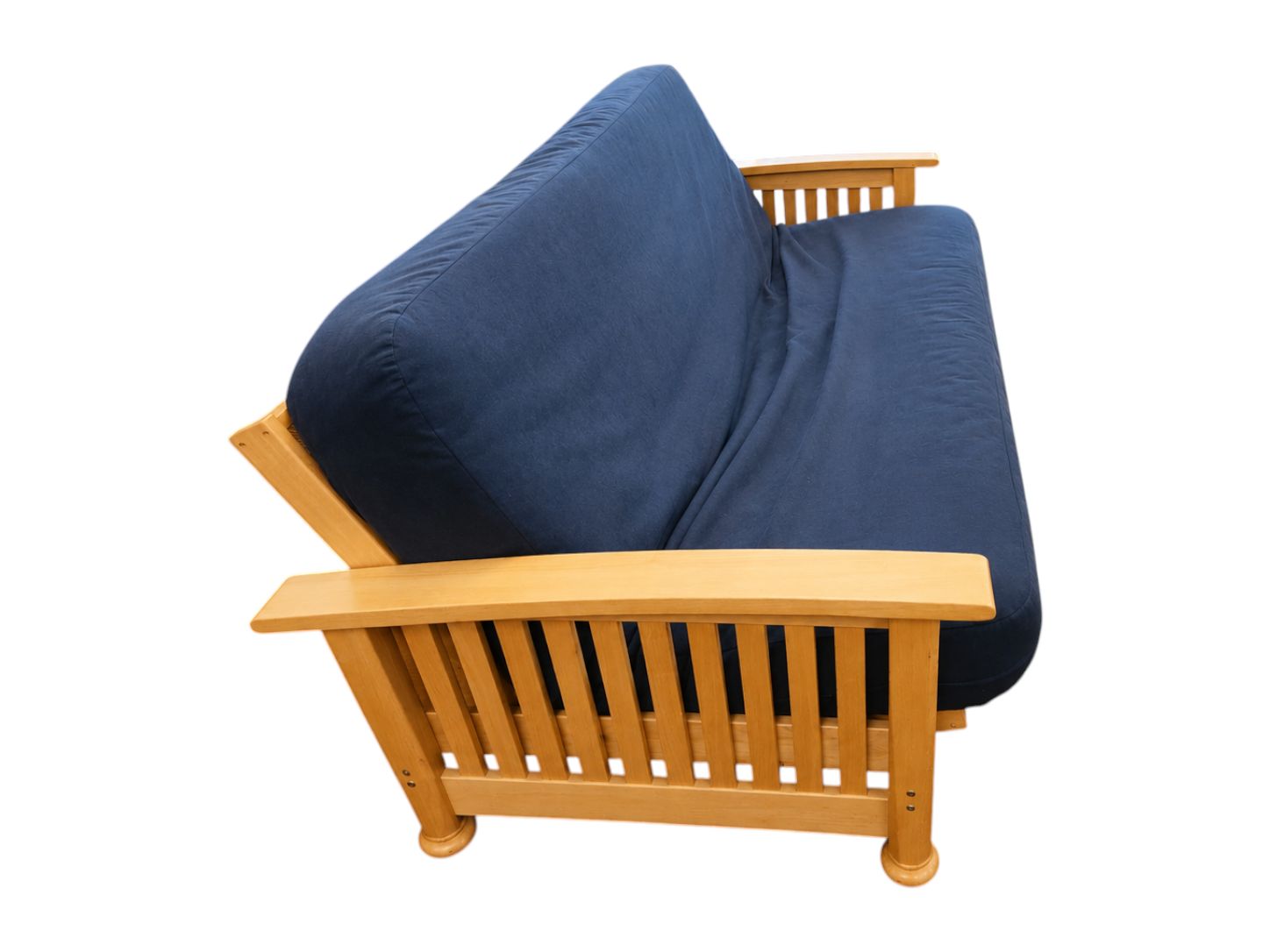 Blue Futon Sofa with Wooden Frame - Image 4