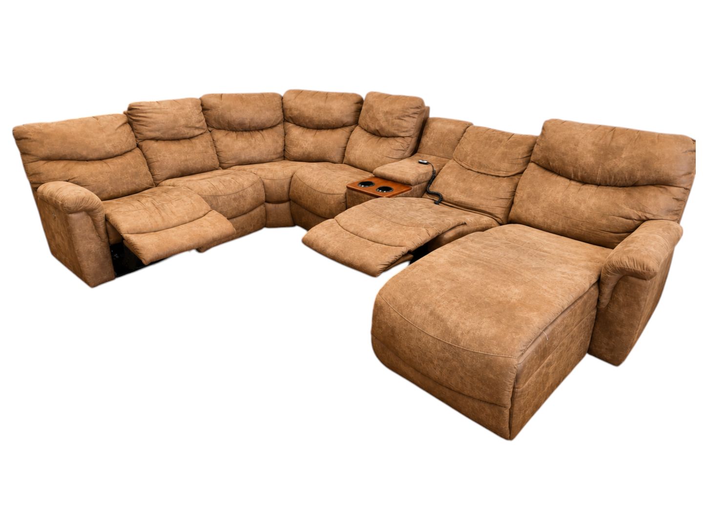 La-Z-Boy Brown Microfiber Modular Sectional with Storage & Chaise - Image 5
